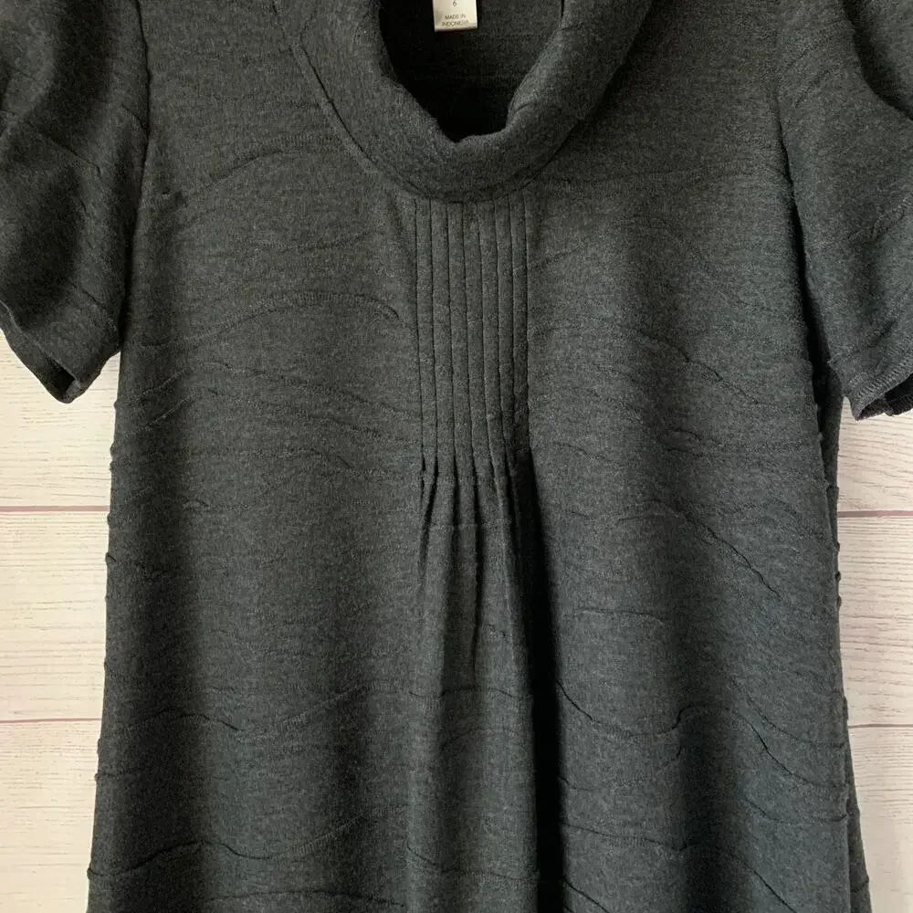 Christopher & Banks Gray Cowl Neck Dress Short Sleeves Size 6